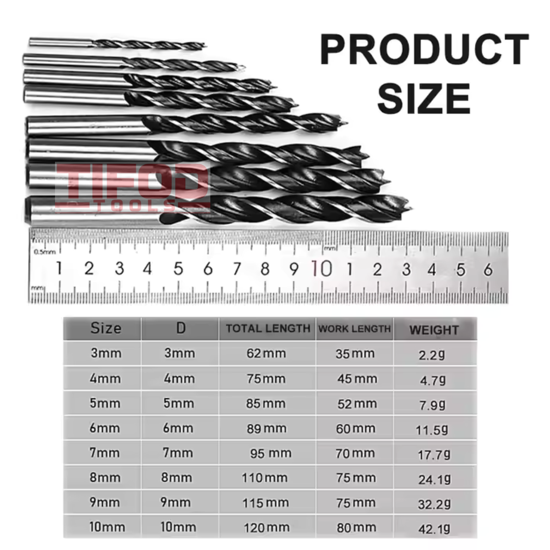 Spur Point Twist Wood Metric Drill Bits - Tifod Tools