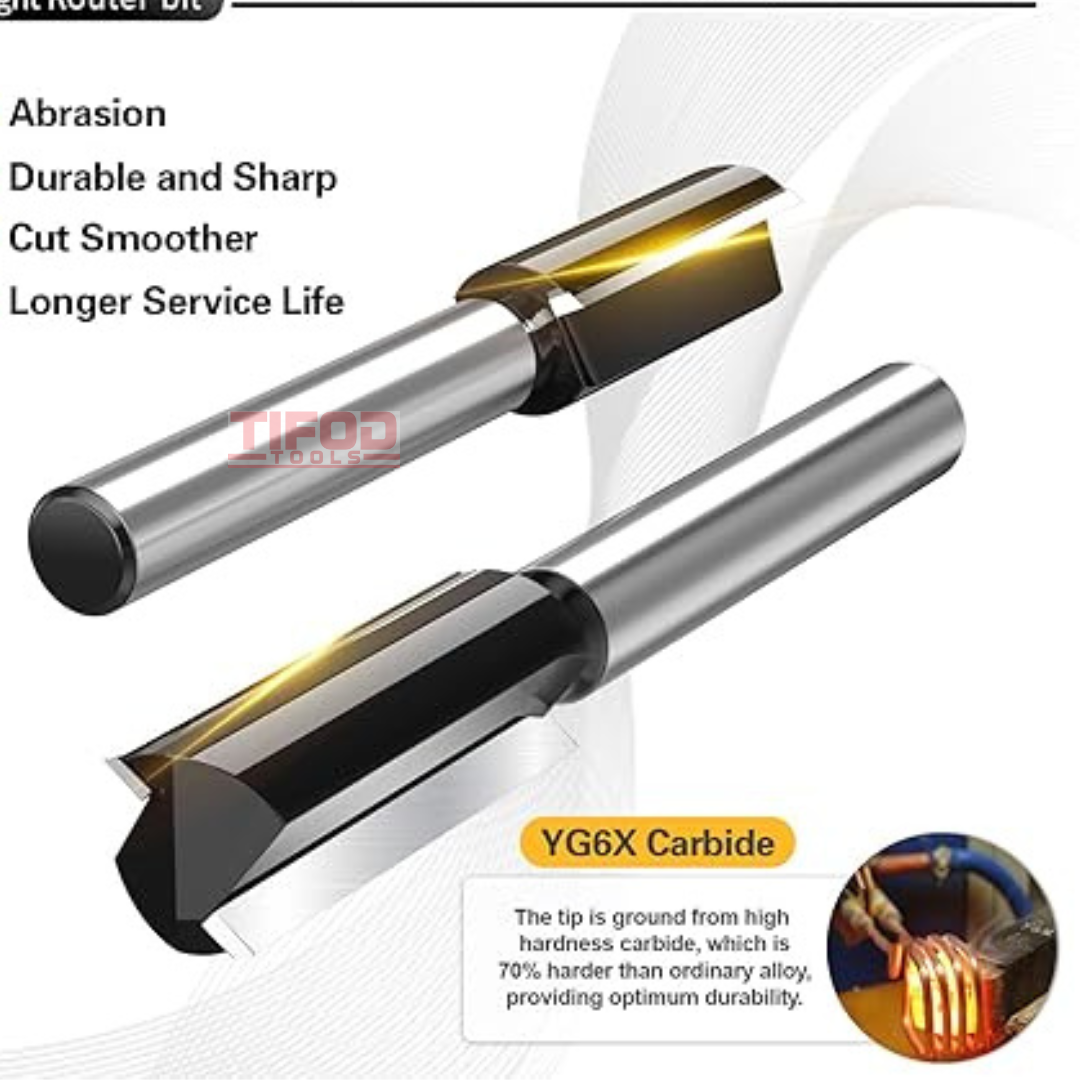 Straight Router Bit 8mm Shank, Double Flute - Tifod Tools